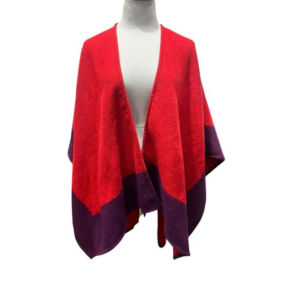 Ann Taylor Studio Collection Wool Poncho Colorblock Red Purple - Picture 1 of 6